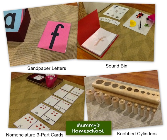 Mummy's Homeschool - Montessori sandpaper sound bin nomenclature knobbed cylinders