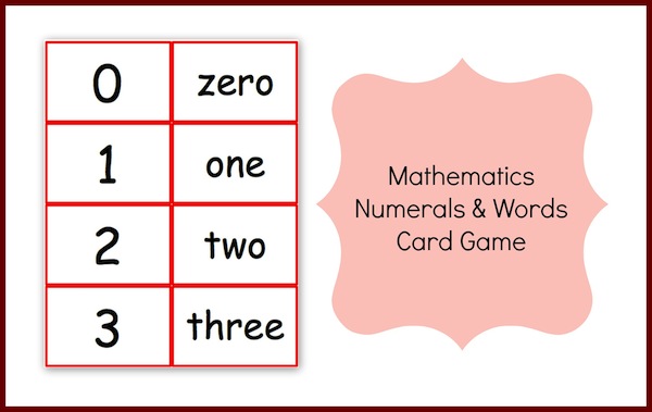 Mathematics Numbers and Words Card Game